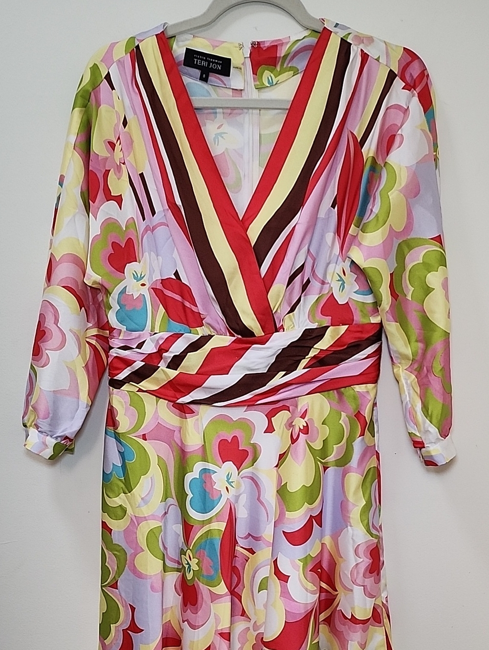 Rickie Freeman by Teri Jon Women's Yellow Floral V-Neck Dress Size 8 - Picture 6 of 15